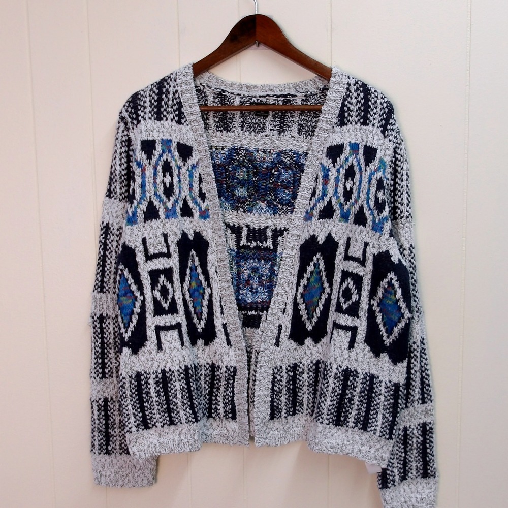 New Directions Petite PXL Blue Whiteโ Knit Cardigan Sweater Cottagecore /#8099
